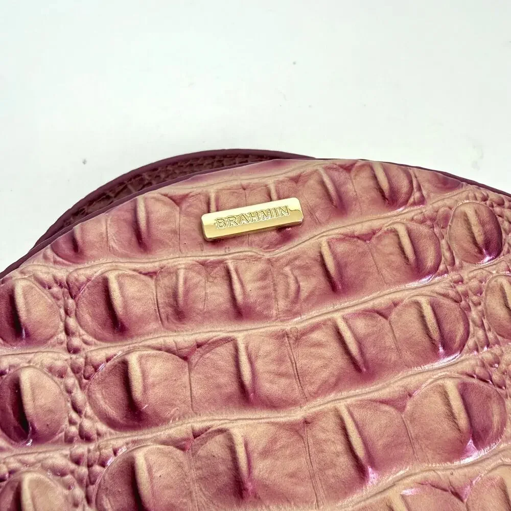 Brahmin Lane Believe Ombre Melbourne Crossbody Bag Croc-Embossed Pink Round